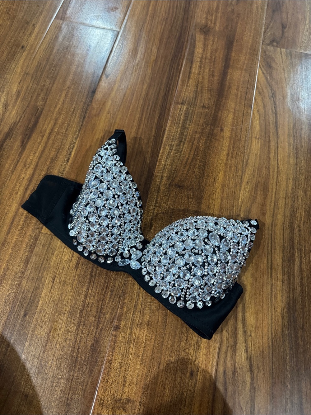 Embellished Black Rhinestone Bra - Sparkling Lingerie